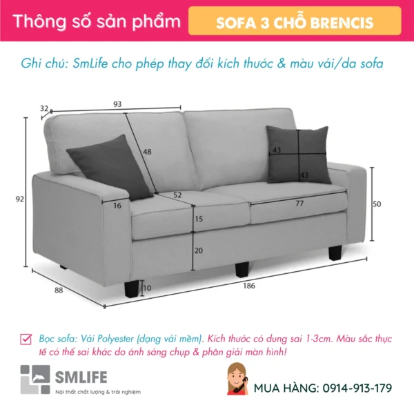 Sofa băng vải cao cấp 3 chỗ BRENCIS (2)