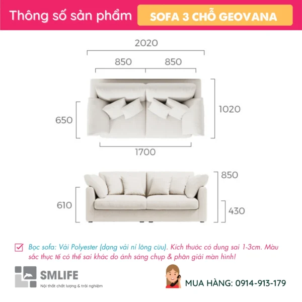 Sofa băng vải cao cấp 3 chỗ GEOVANA (2)