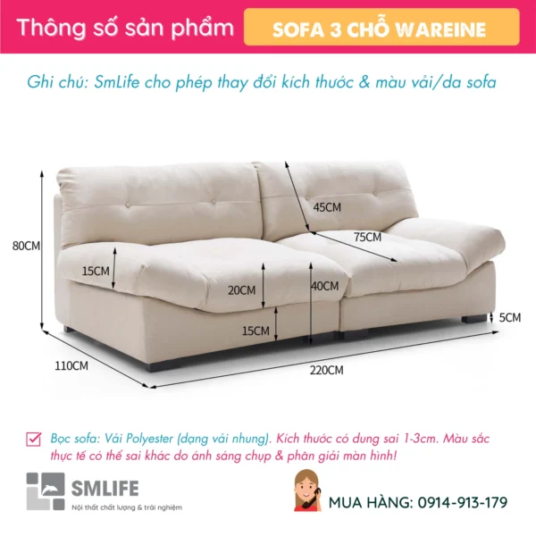 Sofa băng vải cao cấp 3 chỗ WAREINE (2)