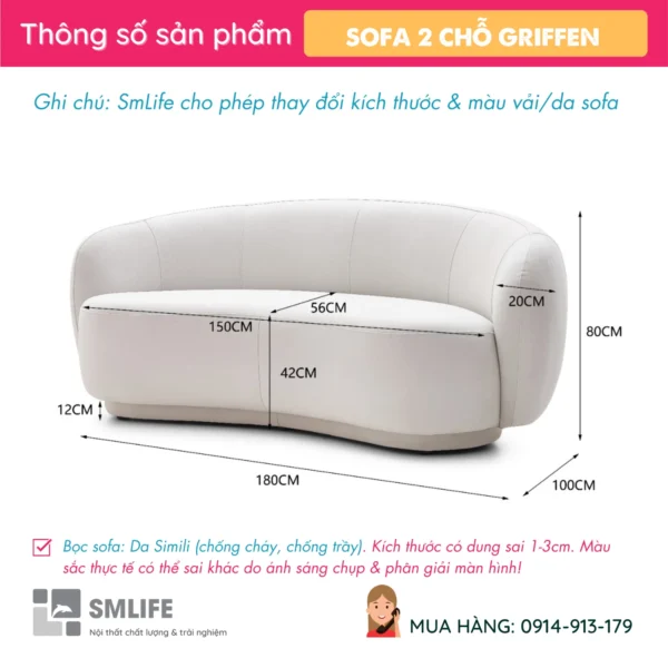 Sofa da cao cấp thiết kế 2 chỗ tựa liền GRIFFEN (2)