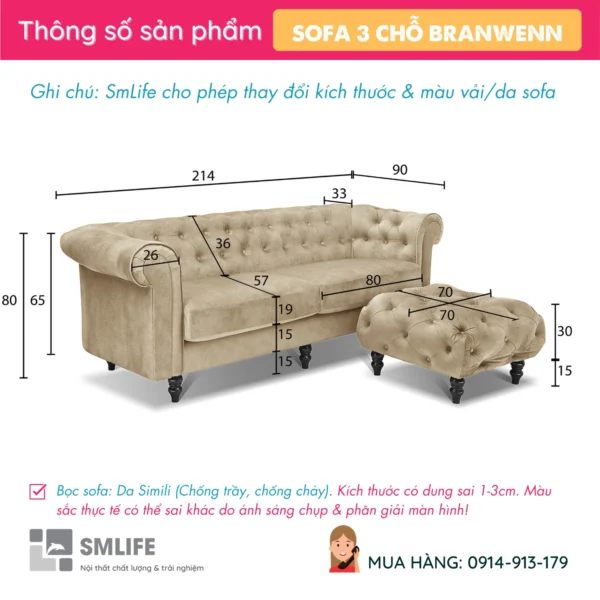Sofa da phòng khách có tựa liền kèm ghế đôn BRANWENN (2)