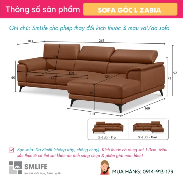 Sofa góc da phòng khách có tựa gật gù ZABIA (2)
