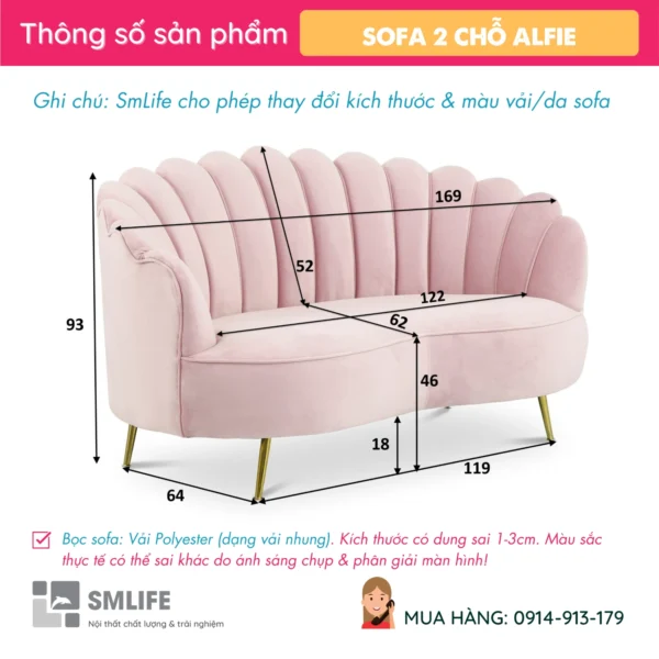 Sofa văng bọc vải có 2 chỗ ngồi ALFIE (2)