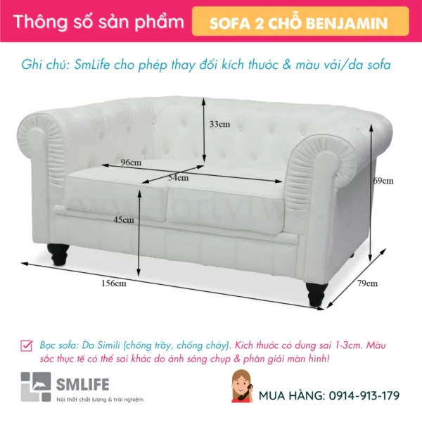 Sofa văng da 2 chỗ tựa liền BENJAMIN (2)