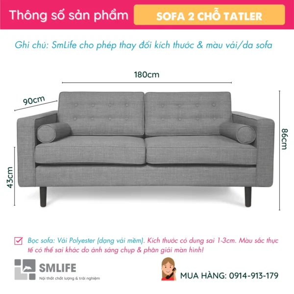 Sofa văng vải 2 chỗ tựa gối TATLER (2)