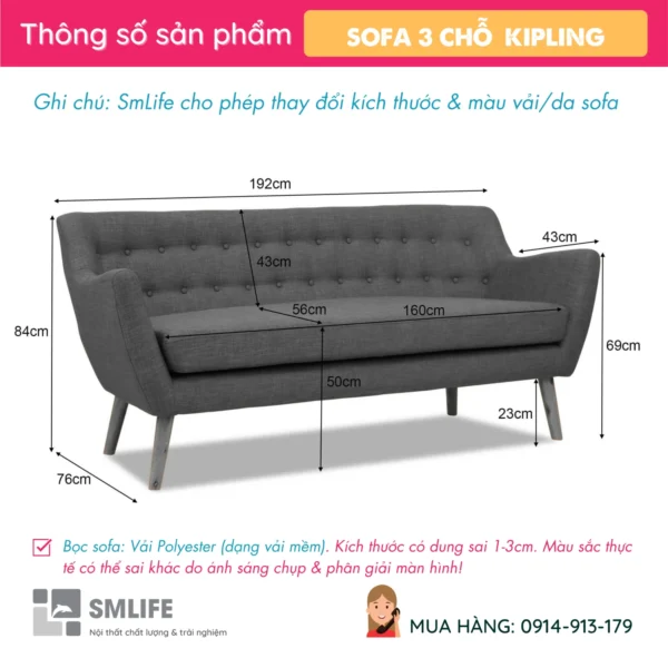 Sofa văng vải 3 chỗ KIPLING (2)