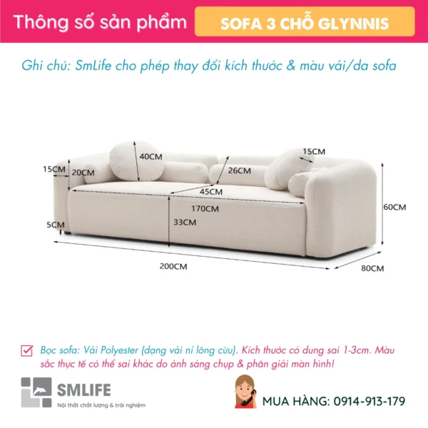 Sofa văng vải 3 chỗ tựa liền GLYNNIS (2)