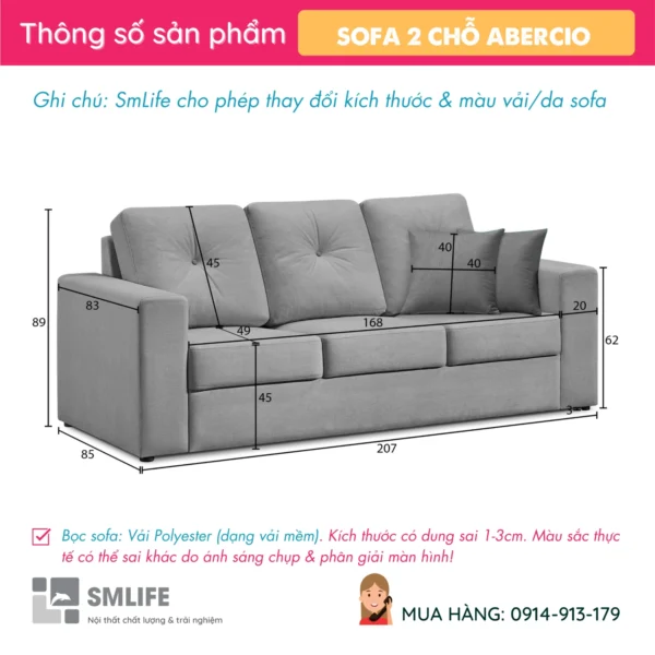 Sofa văng vải cao cấp 3 chỗ phòng khách ABERCIO (2)
