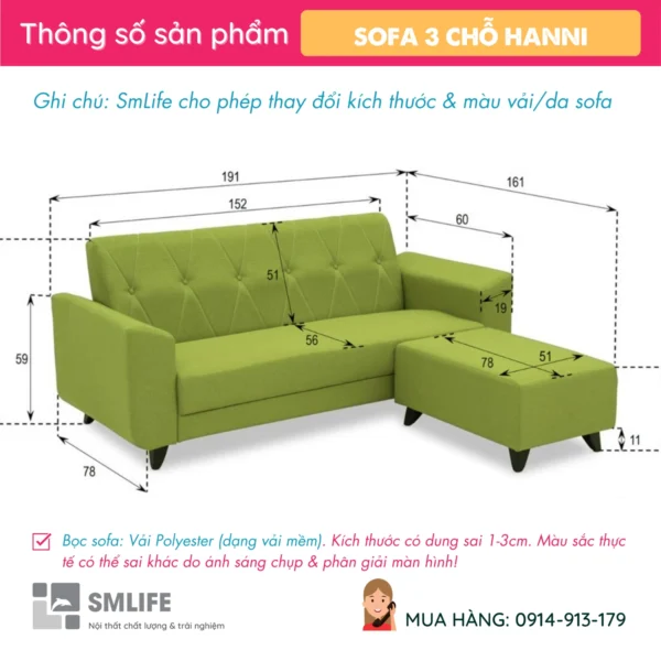 Sofa văng vải cao cấp 3 chỗ phòng khách HANNI (2)