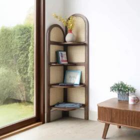 Tủ góc gỗ tự nhiên kết hợp mây nhân tạo Annas