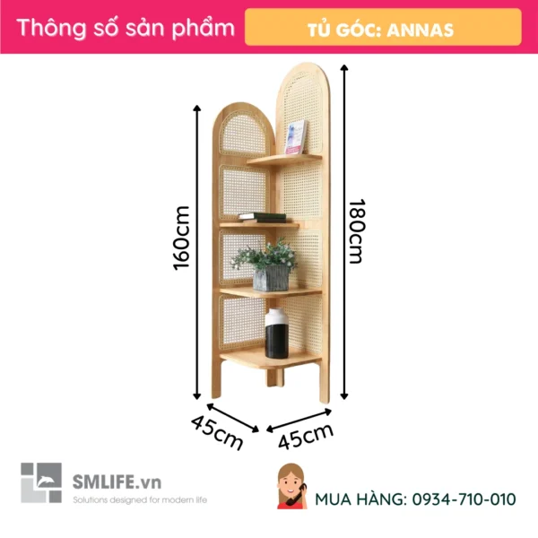 Tủ góc gỗ tự nhiên kết hợp mây nhân tạo Annas (7)
