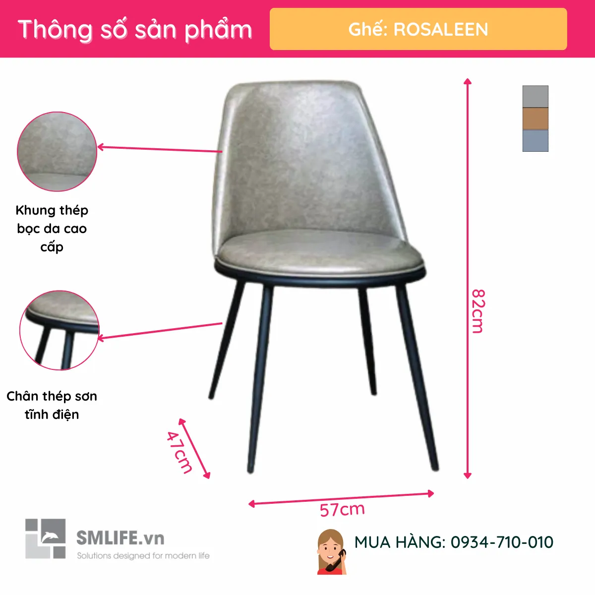 Ghe An Khung Thep Boc Da Cao Cap ROSALEEN 2 Ghe An Khung Thep Boc Da Cao Cap ROSALEEN 2