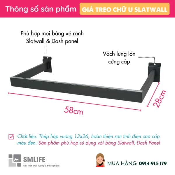 Gia treo chu U trung bay cai Slatwall 2