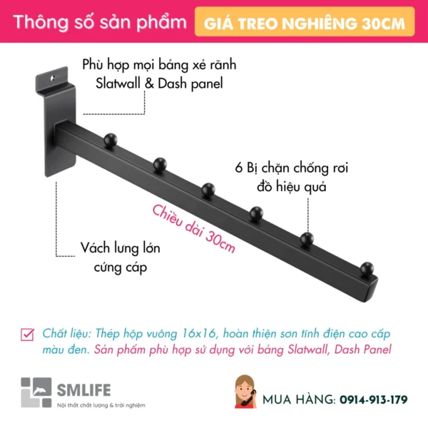 Gia treo nghieng 30cm trung bay cai Slatwall 2