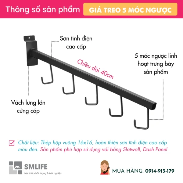 Gia treo nghieng 5 moc nguoc trung bay cai Slatwall 2