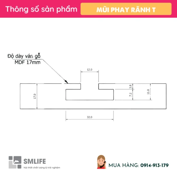 Mui phay ray chu T bang Slatwall 2