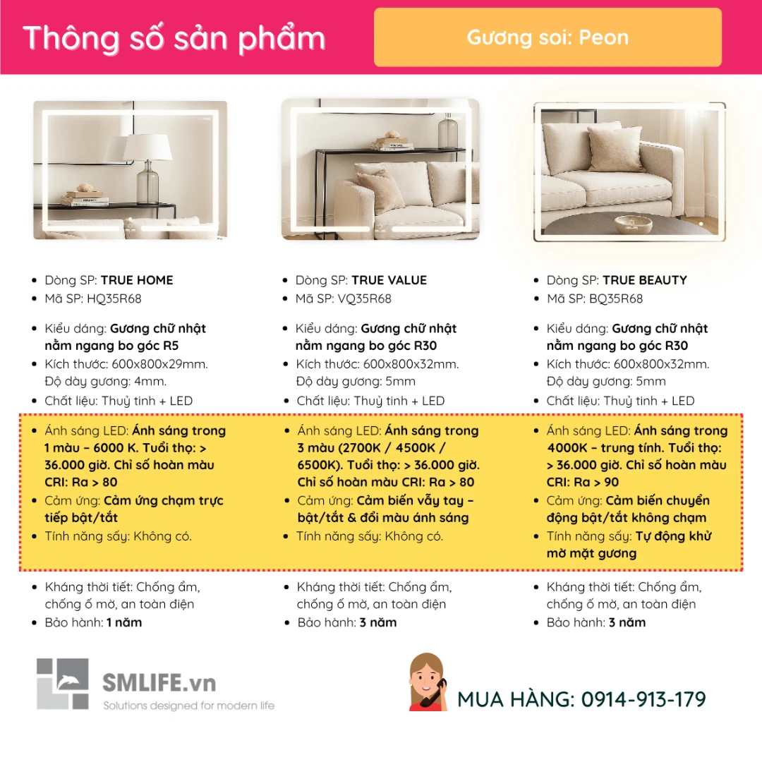 Guong led chu nhat GLS 60x80cm PEON Guong led chu nhat GLS 60x80cm PEON