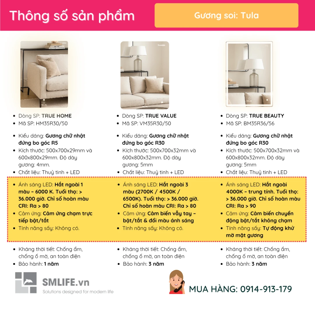 Guong led chu nhat GLS nhieu size TULA Guong led chu nhat GLS nhieu size TULA