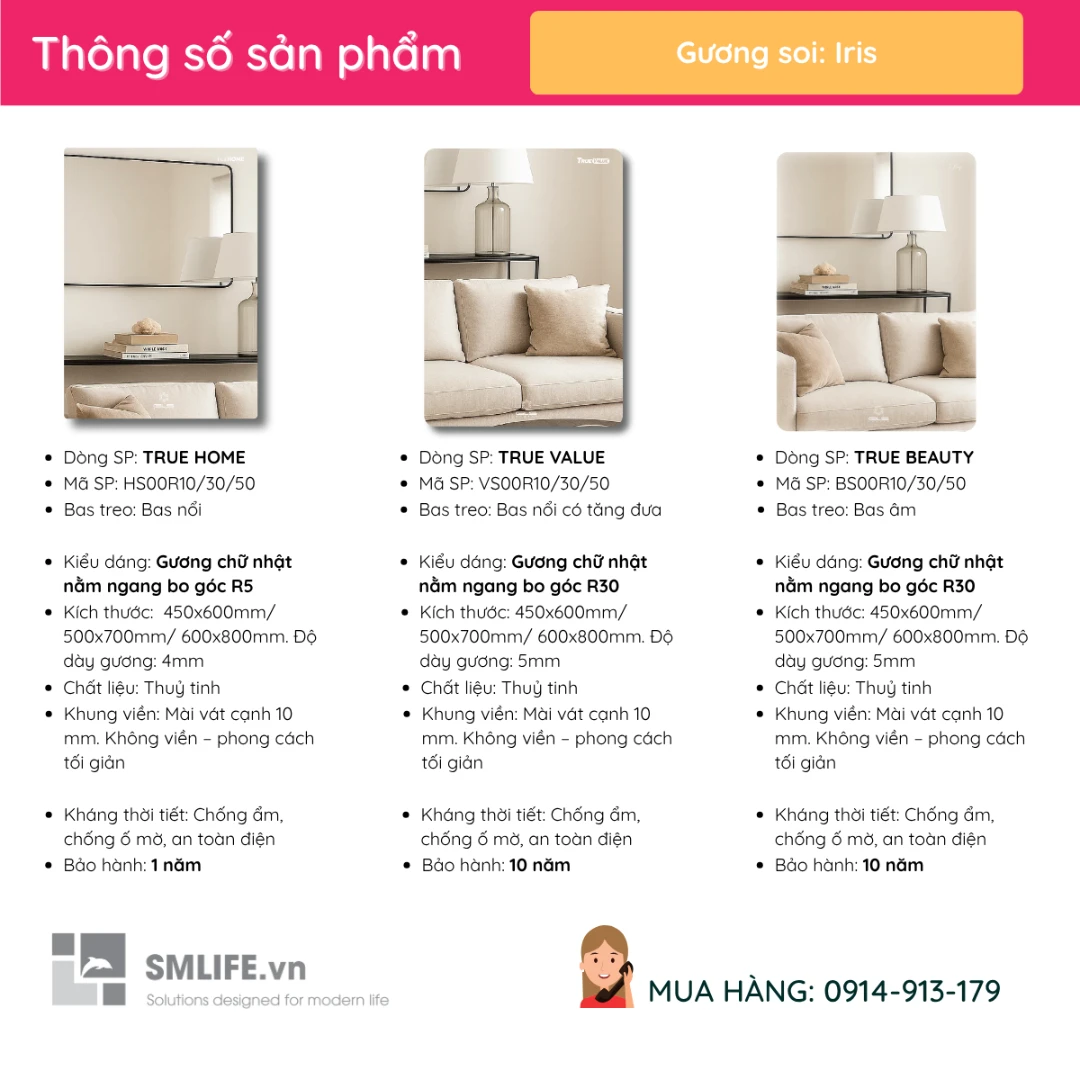 Guong soi chu nhat GLS nhieu size IRIS Guong soi chu nhat GLS nhieu size IRIS