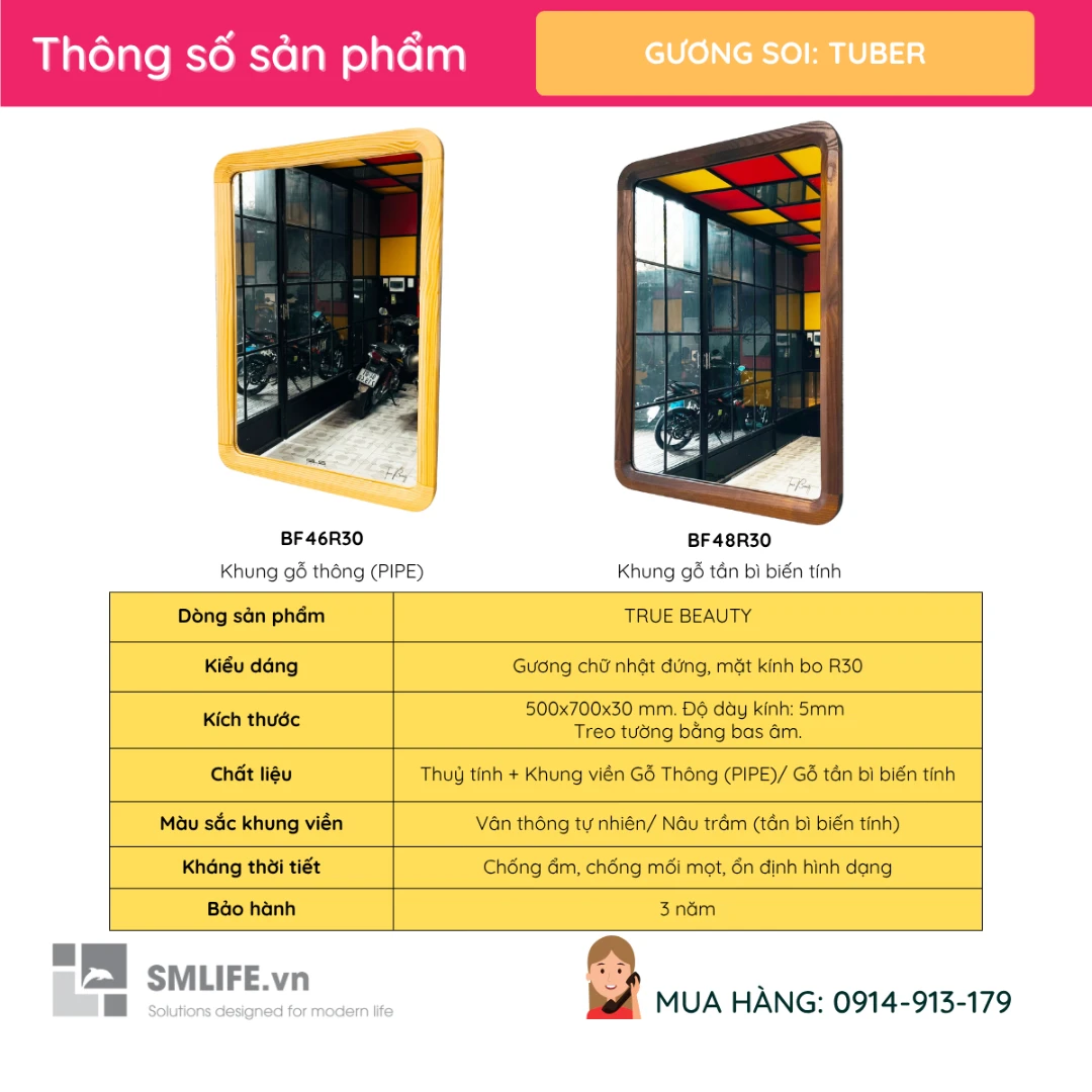 Guong soi vien go GLS 50x70cm TUBER 2 Guong soi vien go GLS 50x70cm TUBER 2