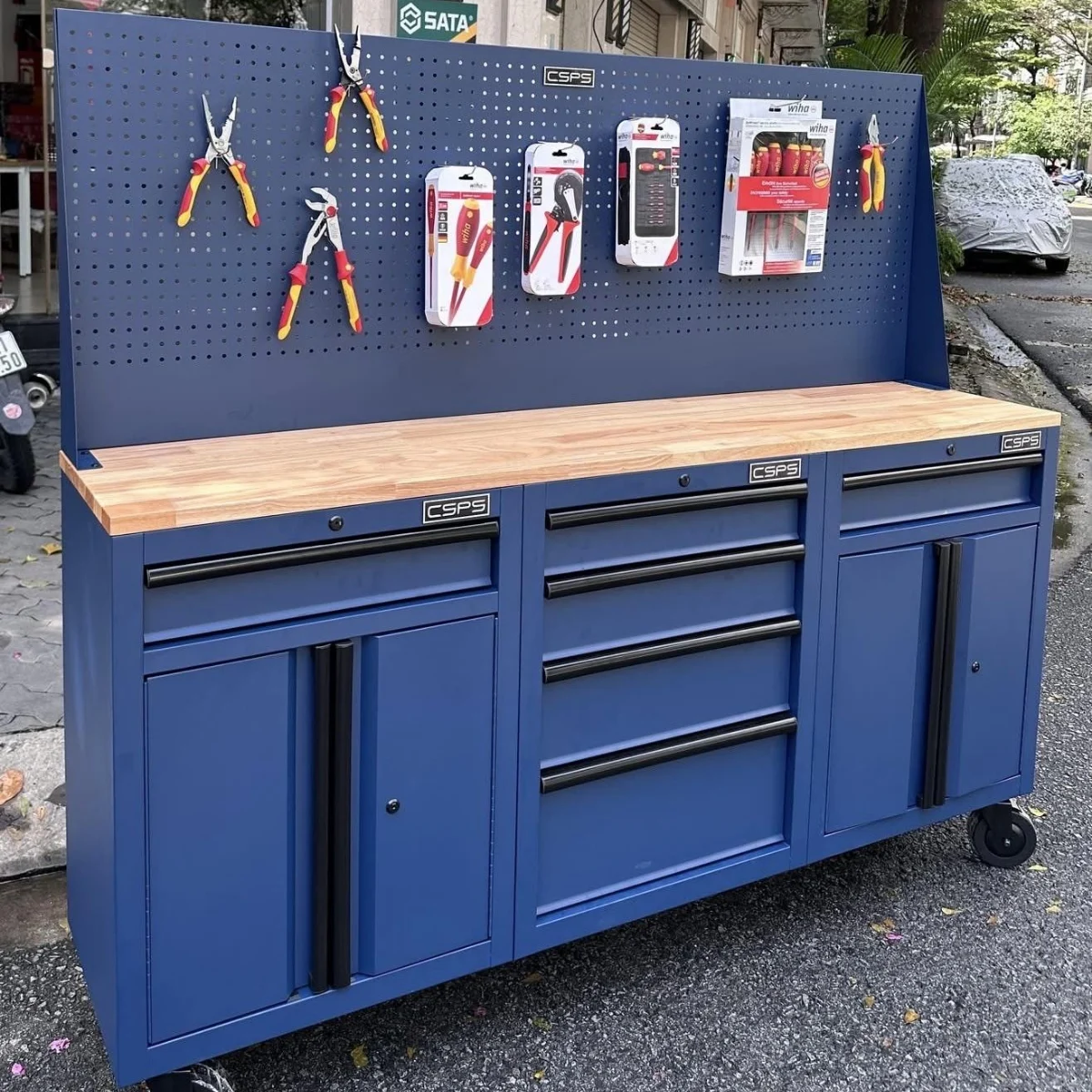 Ban nguoi co khi CSPS 183cm 3 tu 6 hoc keo 4 Bàn nguội cơ khí CSPS 183cm, 3 tủ 6 hộc kéo kèm vách Pegboard - Ảnh 36
