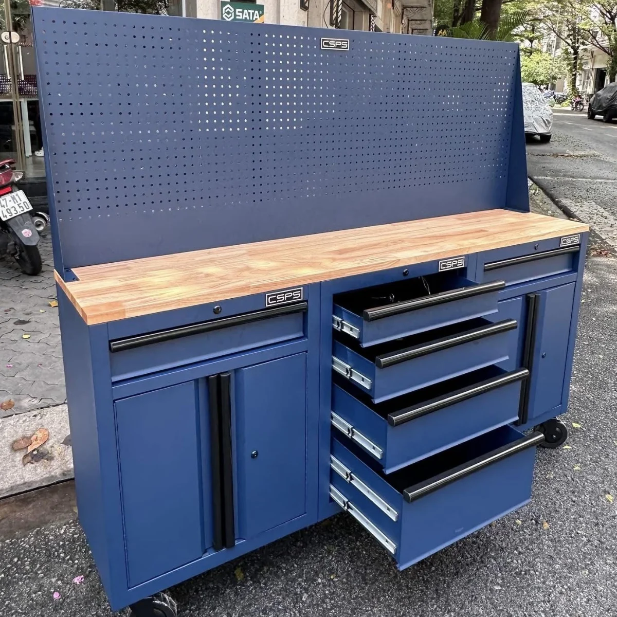 Ban nguoi co khi CSPS 183cm 3 tu 6 hoc keo 5 Bàn nguội cơ khí CSPS 183cm, 3 tủ 6 hộc kéo kèm vách Pegboard - Ảnh 35