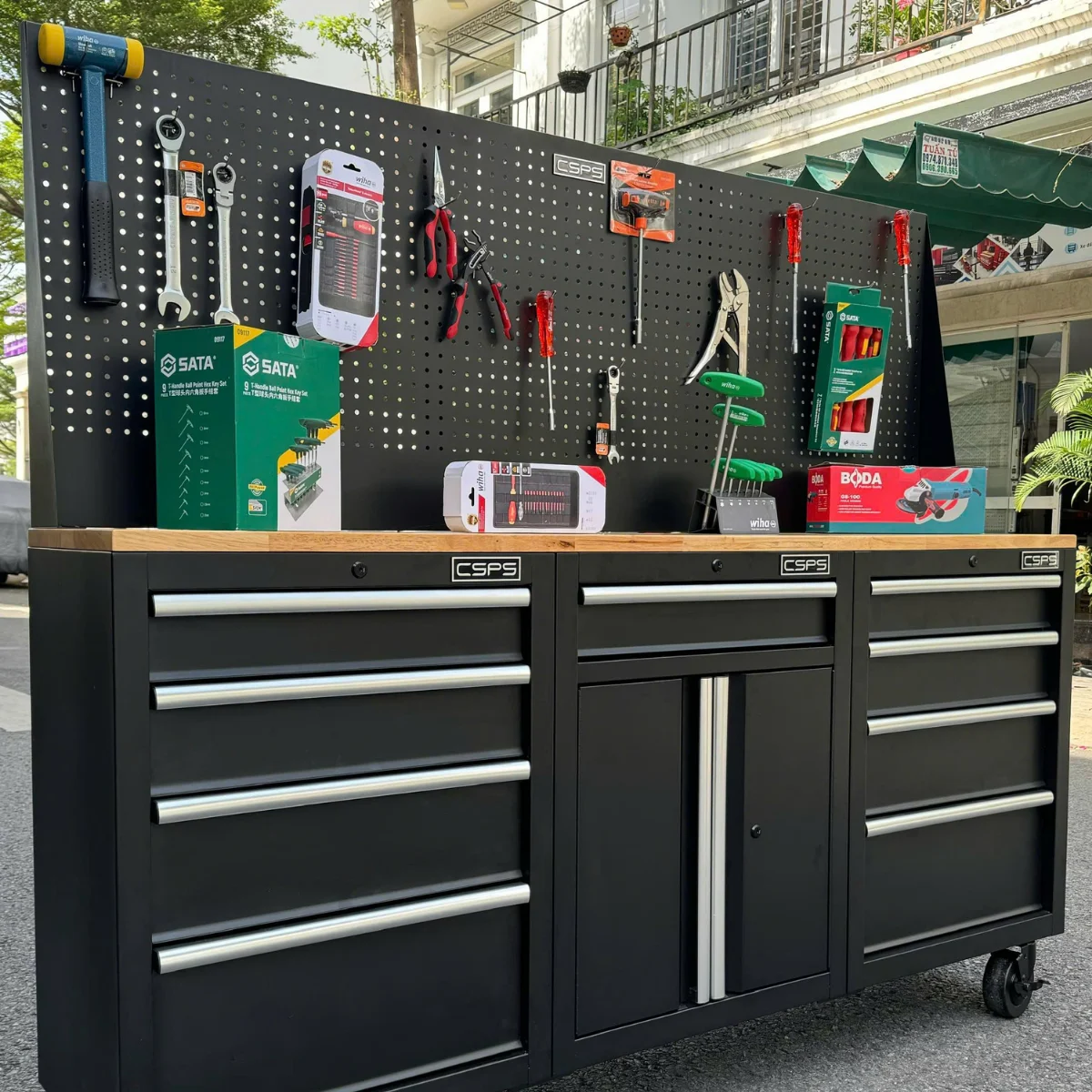 Ban nguoi co khi CSPS 183cm 3 tu 9 hoc keo kem vach pegboard 15 Ban nguoi co khi CSPS 183cm 3 tu 9 hoc keo kem vach pegboard 15