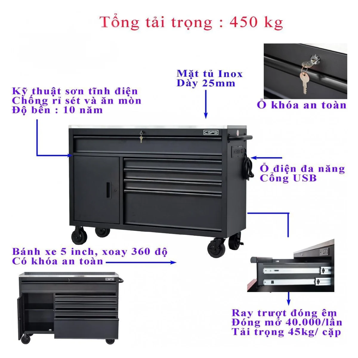 Tu dung dung cu sua chua CSPS 132cm – 05 hoc keo 11 Tủ đựng dụng cụ sửa chữa CSPS 132cm - 05 hộc kéo - Ảnh 22