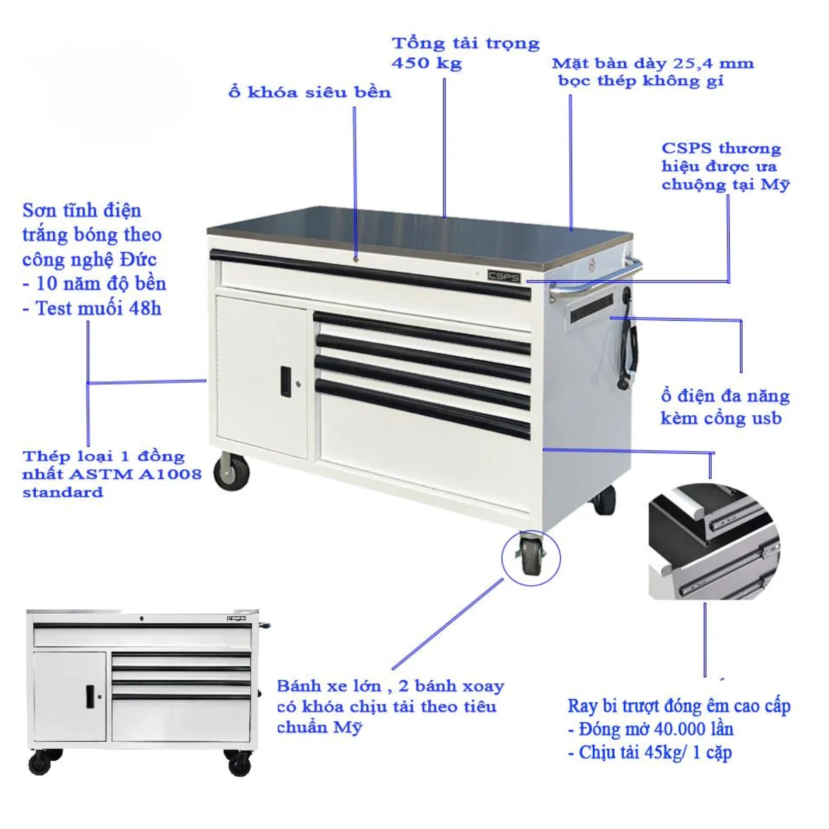 Tu dung dung cu sua chua CSPS 132cm – 05 hoc keo 20 Tủ đựng dụng cụ sửa chữa CSPS 132cm - 05 hộc kéo - Ảnh 3