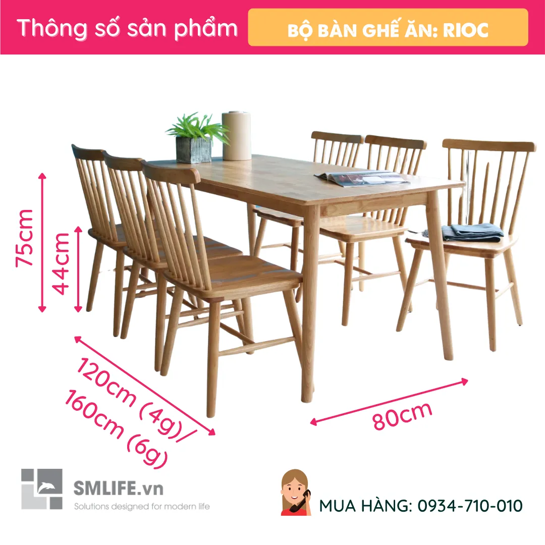 Bo ban an 4 6 ghe go tu nhien Rioc 1 Bộ bàn ăn 4-6 ghế gỗ tự nhiên Rioc - Ảnh 9