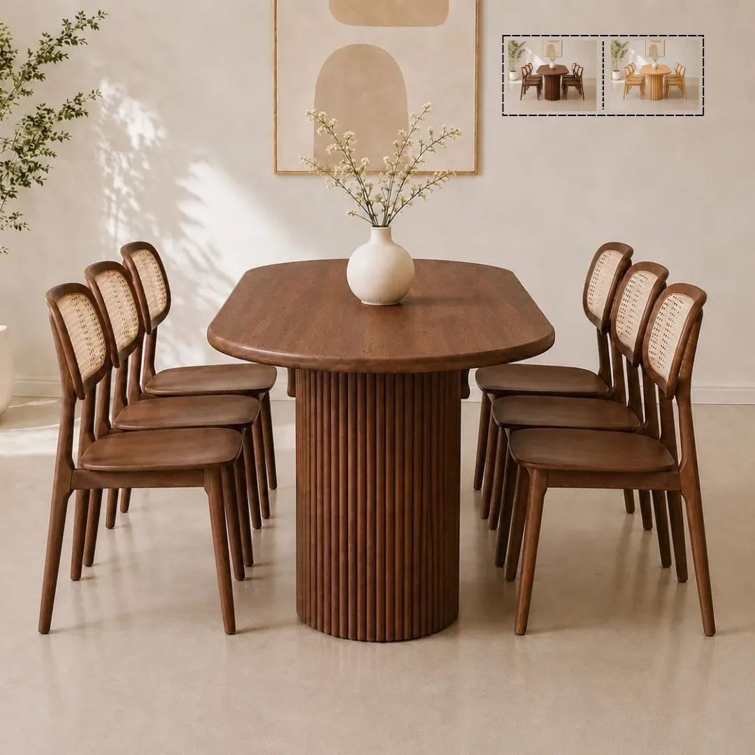 Bo ban an oval 4 6 ghe go tu nhien Minae Bộ bàn ăn oval 4-6 ghế gỗ tự nhiên Minai - Ảnh 3