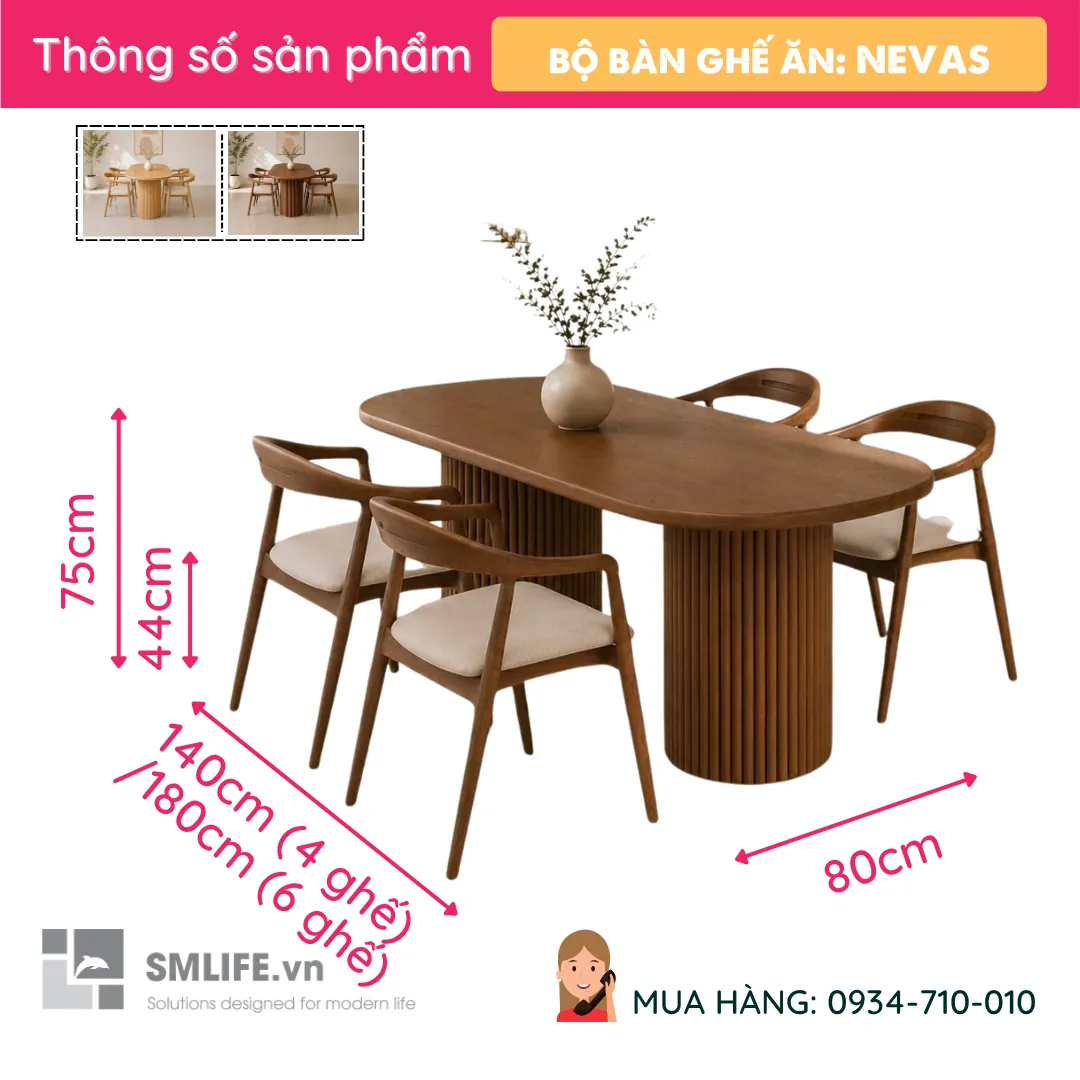 Bo ban an oval 4 6 ghe go tu nhien Nevas 11 Bộ bàn ăn oval 4-6 ghế gỗ tự nhiên Nevas - Ảnh 2