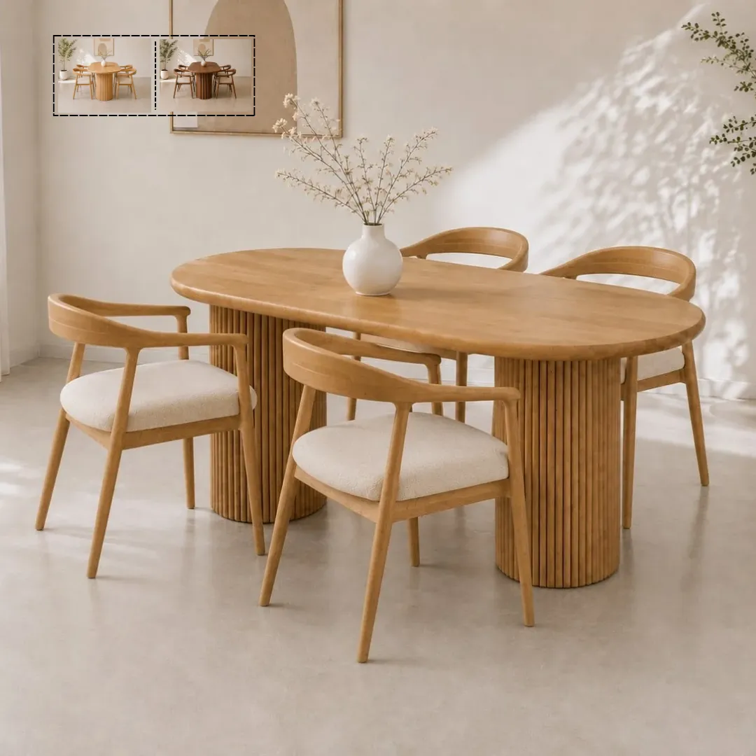 Bo ban an oval 4 6 ghe go tu nhien Nevas 2 Bộ bàn ăn oval 4-6 ghế gỗ tự nhiên Nevas - Ảnh 7