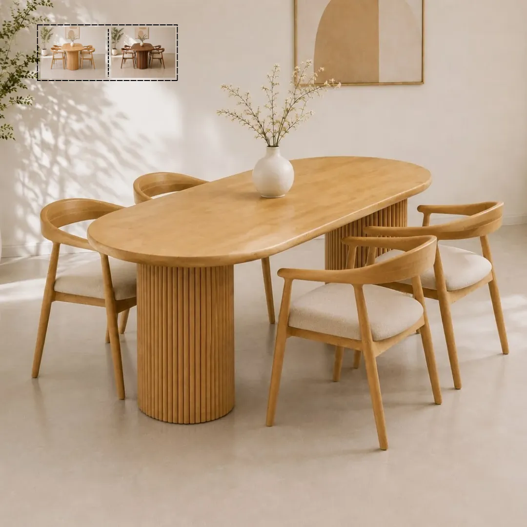 Bo ban an oval 4 6 ghe go tu nhien Nevas 3 Bộ bàn ăn oval 4-6 ghế gỗ tự nhiên Nevas - Ảnh 6