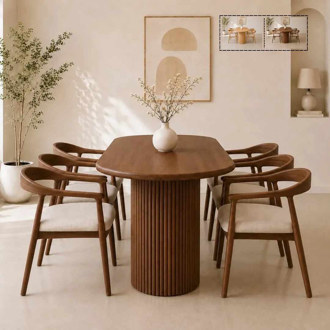 Bo ban an oval 4 6 ghe go tu nhien Nevas 7 Bộ bàn ăn oval 4-6 ghế gỗ tự nhiên Nevas - Ảnh 11