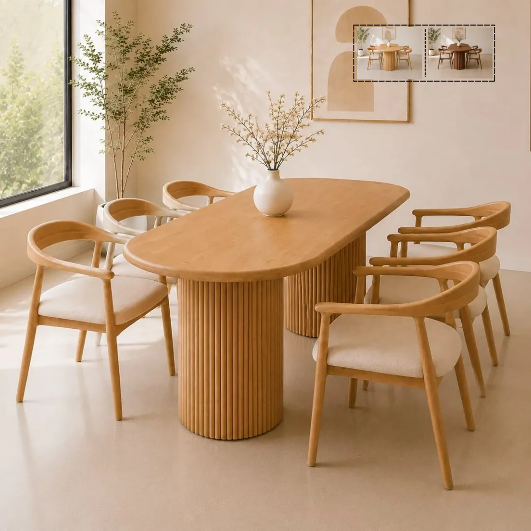 Bo ban an oval 4 6 ghe go tu nhien Nevas 9 Bộ bàn ăn oval 4-6 ghế gỗ tự nhiên Nevas - Ảnh 5