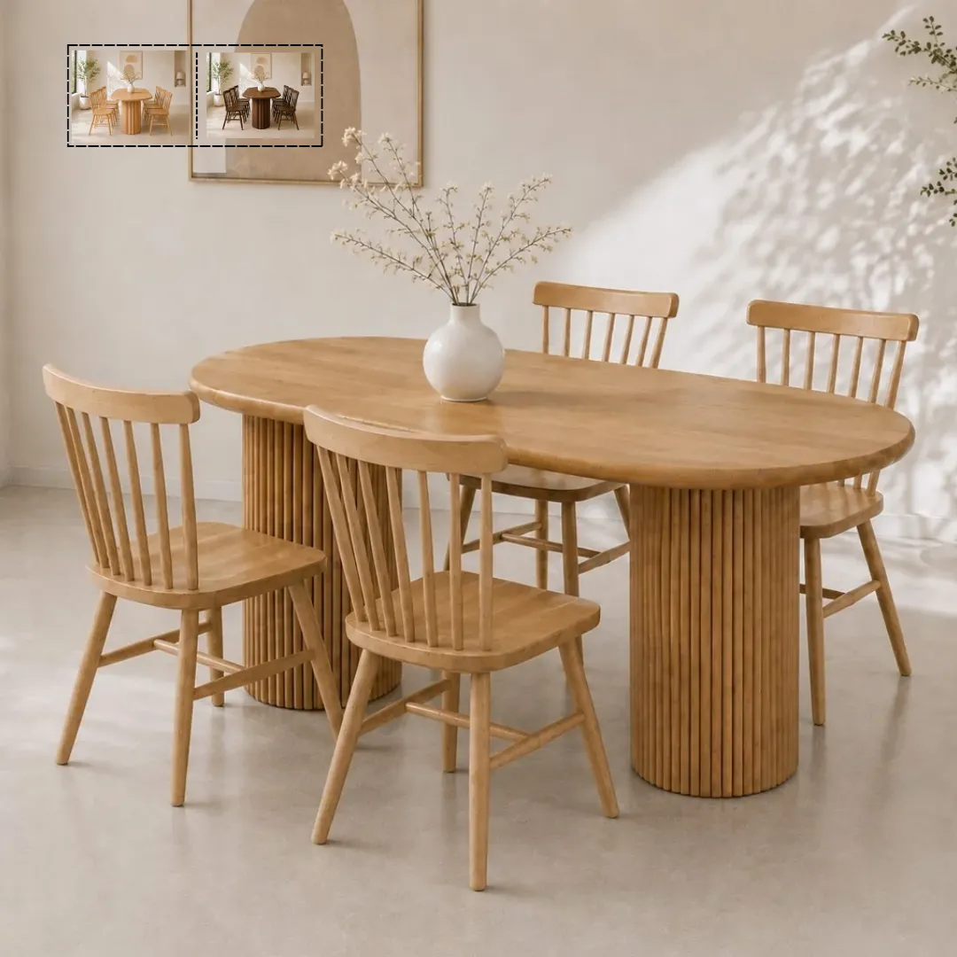 Bo ban an oval 4 6 ghe go tu nhien Riot 7 Bộ bàn ăn oval 4-6 ghế gỗ tự nhiên Riot - Ảnh 9